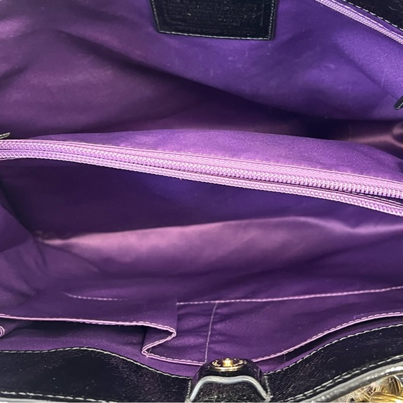 RARE COACH POPPY GALAXY TWEED TOTE PATENT LEATHER TRIM PUSHLOCK 2 TAGS & CHARM - Picture 12 of 15